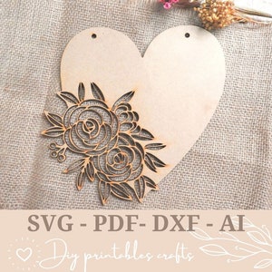Herz SVG, Blumenherz svg, Blumenherz, Herzblume, Glowforge, dxf Laser cut tempate, Vektordatei für den Laserschnitt