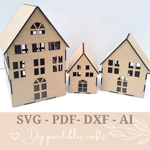 Casa, villaggio, villaggio natalizio, file tagliati al laser SVG DXF CDR, taglio CNC vettoriale, modelli tagliati al laser