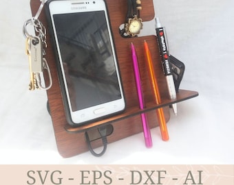 Szablon stacji dokującej do telefonu wycinanej laserowo, wzór pliku wektorowego SVG DXF, Glowforge, xtool