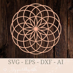 Fleur de vie SVG géométrie sacrée mandala papercut fichier, symbole de la fleur de la vie svg dxf découpé au laser tempate, fichier vectoriel pour la rosace