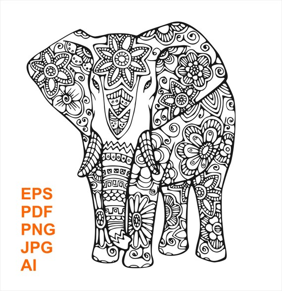 Download Elephant Mandala Svg Cut Files Png Pdf Vector Clipart Etsy