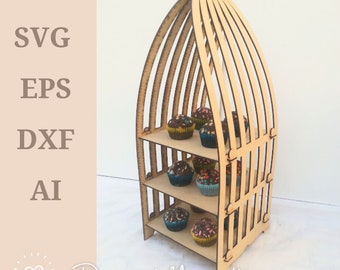 Bird Cage Cupcake Stand Laser Cut File (svg, dxf, cdr, pdf)