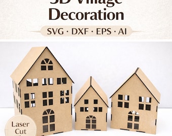 Haus, Dorf, Weihnachtsdorf, Laserschnitt-Dateien SVG DXF CDR, Vektor Cnc Schnitt, Laserschnittvorlagen