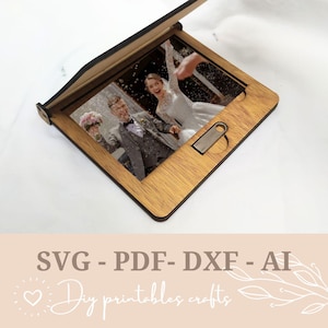 Laser cut wooden photo and pendrive holder, laser vector file, Handcrafted Wooden Box, SVG, glowforge, xtool, Box for USB, Wedding story usb