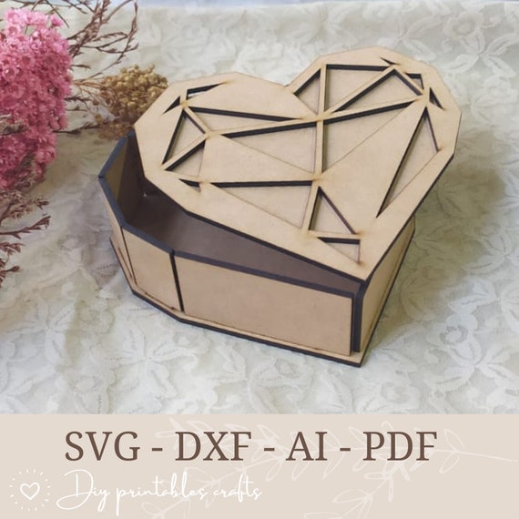 Caja corazon, geometrico, boda, plantilla SVG, archivo de corte, DXF, PDF,  Vector, corte laser, archivo de corte laser, dxf , svg glowforge -   España