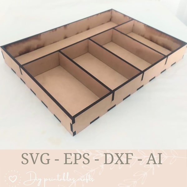 SVG Box 12x16 storage organizer. Laser Cut Desktop Organizer Storage bins drawer. cutlery, DXF vector laser cut template holder, glowforge