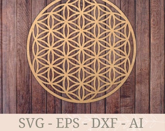 Flower of Life SVG Sacred Geometry mandala papercut file, life's flower symbol svg dxf laser cut tempate, vector file for the flower of life