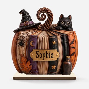 Plaque personnalisée en forme de citrouille pour Halloween, décoration automnale pour amoureux des livres, cadeau d'Halloween 2026