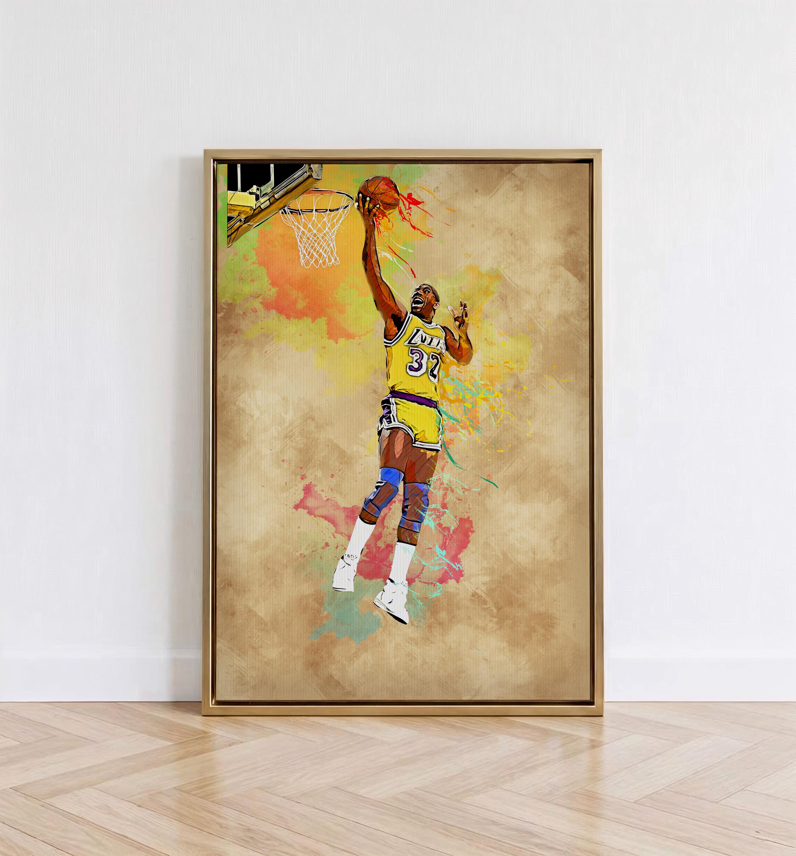 Magic Johnson Poster-LA Lakers Legend Wall Art Deco-NBA Basketball Gift-Framed Posters-Man Cave & Kids Room Decor-Sports Canvas Print-A086