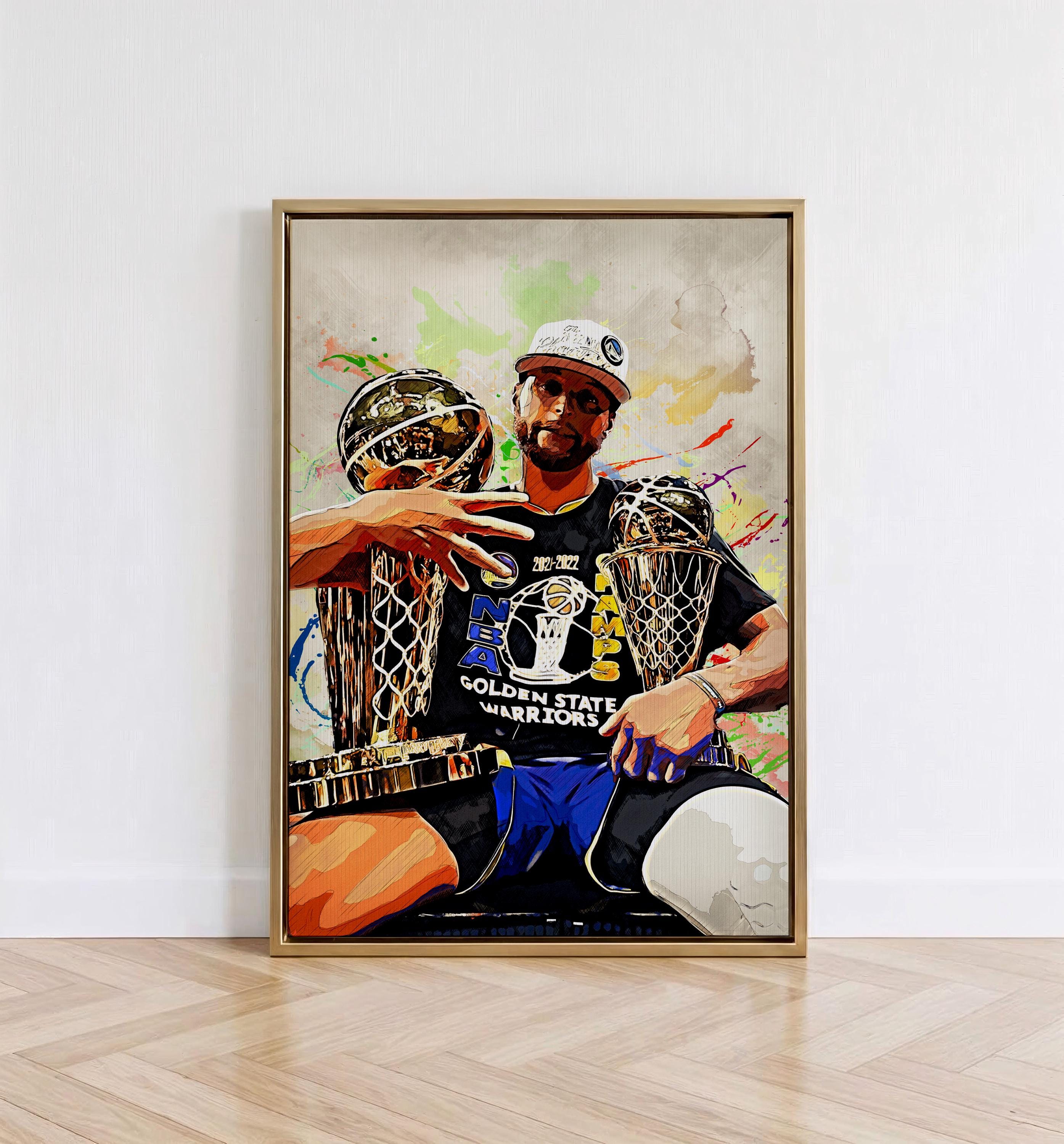 Stephen Curry Poster-Golden State Warriors Wall Art-NBA Basketball Canvas Print-Framed Poster-Man Cave & Kids Room Decor-Sports Artwork-A045