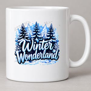 Winter Wonderland PNG, Snowy Pine Trees Sublimation Design, Winter Shirt DTF Transfer, Snowflake Script Digital Download, Mug Tote Printable