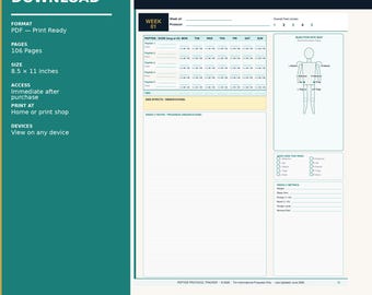 Peptide Protocol Tracker Printable | 106-Page Peptide Journal & Dosage Log | Wellness Planner PDF | 30+ Peptides Instant Download