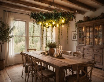 Handcrafted Botanical Greenery Chandelier, Boho Vine Hanging Light Fixture