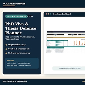 PhD Viva & Thesis Defense Planner for Excel: Dissertation Preparation, Mock Questions  And Readiness Dashboard