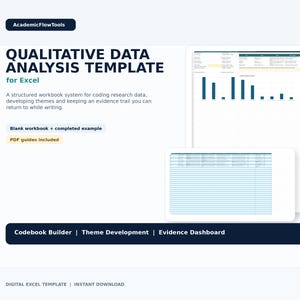 Qualitative Data Analysis Template Excel, QDA Codebook Builder, Thematic Analysis Tracker, Interview Coding Thesis