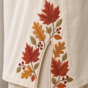 Fall Leaves Side Slit Machine Embroidery