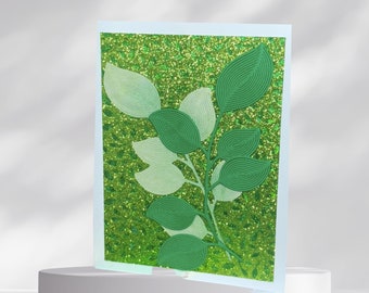 Autumn Greeting Card with Handmade Leaf Decal and Shimmering Metallic Accents for those who Love Nature