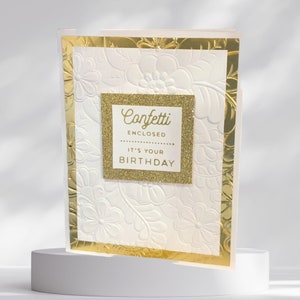 Confetti ingesloten: je bent jarig! Elegante metalen verjaardagskaart voor je familie, vriend of geliefde