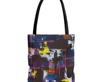 Bold Colorful Abstract Black Tote Bag for Shopping and Everyday Use