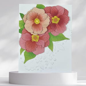 Biglietti di auguri vuoti fatti a mano / Fiori di camelia giapponese 3D / Elegante cancelleria decorata, rosa o blu