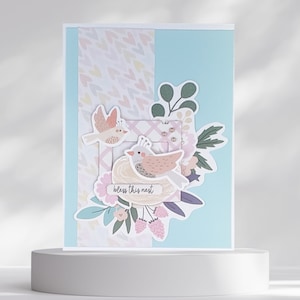 Carte de pendaison de crémaillère pour nouveaux voisins, nouvelle maison, carte de voeux pour déménagement, Bénis ce nid avec des oiseaux et des fleurs