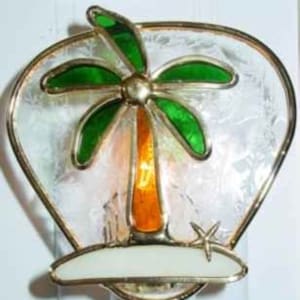 Stained Glass Palm Tree Island Night Light with Standard Base
