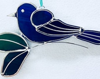 Stained Glass Indigo Bunting Suncatcher Ornament