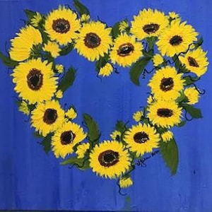 Sunflower Heart Wreath Refrigerator Magnet Magnetic Greeting Card