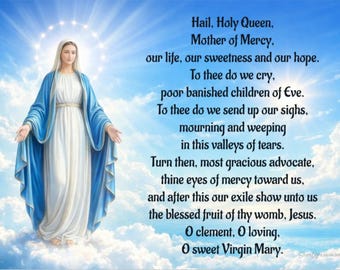 Hail Holy Queen Prayer Magnet – 4.25x5.5 Flexible Catholic Magnet with Self-Seal Envelope – Rosary Prayer Gift from SassyXpressions