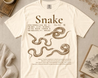 Maglietta con serpente, maglietta vintage con tema serpenti, regalo per amanti dei rettili, maglietta da erpetologia, maglietta con colori rilassanti per amanti della natura, maglietta in stile cottagecore