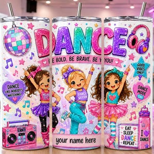 Dance Tumbler Wrap Personalized PNG | Girls Dance 20oz Sublimation Design | Name Option + Non-Personalised Version | Download | Ballet lover
