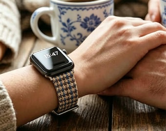 Custom Harris Tweed Fabric Apple Watch Band,Wool Watch Strap for iWatch 38 40 41 42 44 45 46 49mm,Series 1-11 Ultra SE,Gift for Him Her
