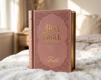 Gepersonaliseerde roze KJV-bijbel | Grote print kunstleer, gegraveerde naamlabels