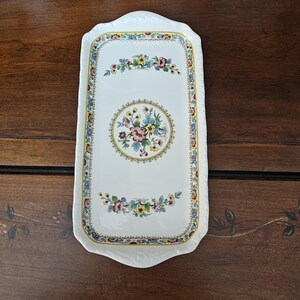 Vintage Coalport Ming Rose Bone China Sandwich Tray | Handled Rectangular Serving Platter Made in England