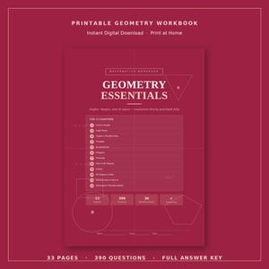 Geometry Workbook with Answer Key | Angles, Parallel Lines, Polygons, Area, Circles, Nets, Volume, Symmetry | 390 Questions | Year 7-11