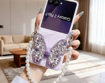 Etui z klapką Butterfly do Samsunga Z z perłowym paskiem na nadgarstek, odporne na wstrząsy