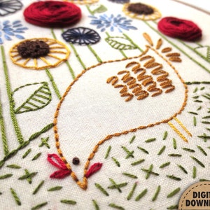 Chicken Embroidery Pattern, Hen Embroidery, Autumn Embroidery, Primitive Fall Decor, Fall Floral, Stitch Sampler, Hand Embroidery, Farmhouse image 2