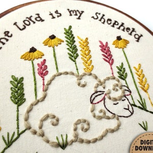 Psalm 23, The Lord is my Shepherd, Sheep Embroidery Pattern, Bible Verse, Primitive Easter Spring Decor, Christian Nursery, Instant Download image 2