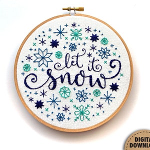 Let It Snow Embroidery Pattern, Snowflakes, Winter Embroidery, Holiday Decor, Snowfall, Christmas, Hand Embroidery, Whimsical, Downloadable image 6