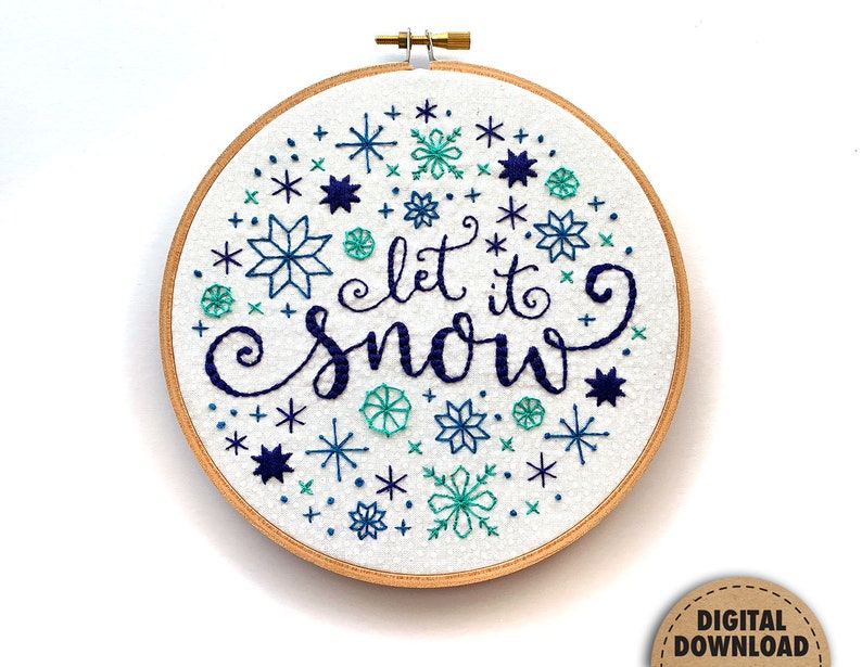 Let It Snow Embroidery Pattern, Snowflakes, Winter Embroidery, Holiday Decor, Snowfall, Christmas, Hand Embroidery, Whimsical, Downloadable image 6