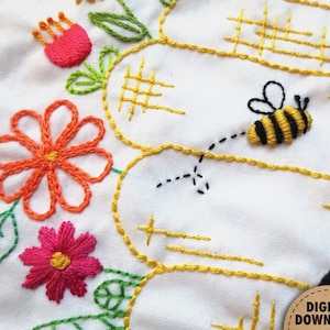 Bee Embroidery Pattern, Beehive, Honeybees, Honey Bee Decor, Beekeeper Gift, Bumblebee, Make Life Sweet, Floral Embroidery, Digital Download image 7