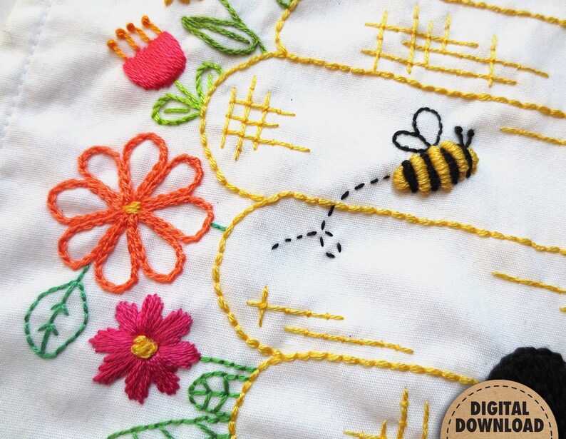 Bee Embroidery Pattern, Beehive, Honeybees, Honey Bee Decor, Beekeeper Gift, Bumblebee, Make Life Sweet, Floral Embroidery, Digital Download image 7