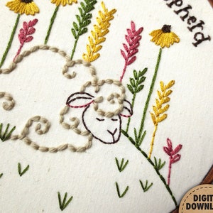 Psalm 23, The Lord is my Shepherd, Sheep Embroidery Pattern, Bible Verse, Primitive Easter Spring Decor, Christian Nursery, Instant Download image 4