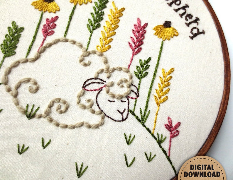 Psalm 23, The Lord is my Shepherd, Sheep Embroidery Pattern, Bible Verse, Primitive Easter Spring Decor, Christian Nursery, Instant Download image 4