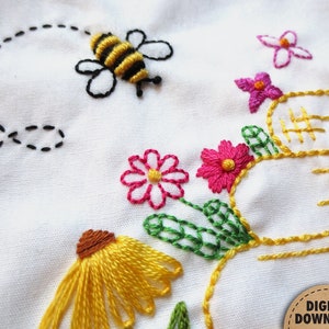 Bee Embroidery Pattern, Beehive, Honeybees, Honey Bee Decor, Beekeeper Gift, Bumblebee, Make Life Sweet, Floral Embroidery, Digital Download image 6