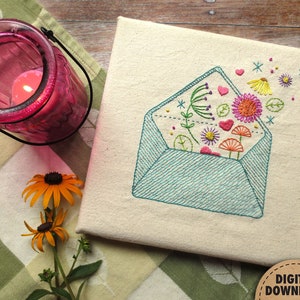 Floral Embroidery, Letter Writing, Modern Embroidery Pattern, Hand Embroidery, Gift for Writers, Valentines Embroidery, Envelope, Flowers