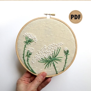 Queen Annes Lace, PDF Embroidery Pattern, DIY Crafts, Farmhouse Decor, Neutral Wall Art, Rustic Home Decor, Hand Embroidery Hoop Wall Art