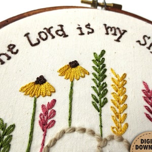 Psalm 23, The Lord is my Shepherd, Sheep Embroidery Pattern, Bible Verse, Primitive Easter Spring Decor, Christian Nursery, Instant Download image 3