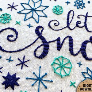 Let It Snow Embroidery Pattern, Snowflakes, Winter Embroidery, Holiday Decor, Snowfall, Christmas, Hand Embroidery, Whimsical, Downloadable image 5