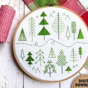 Forest, Beginner Embroidery Pattern, Scandinavian Modern, Folk Art Pattern, Stitch Sampler, Pine Trees, Woodland, Modern Embroidery Pattern